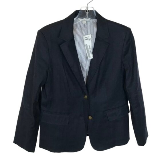 NWT LL Bean Womens Size 6 Indigo Dark Blue Stretch Linen Blend Blazer Jacket NEW - Picture 1 of 4